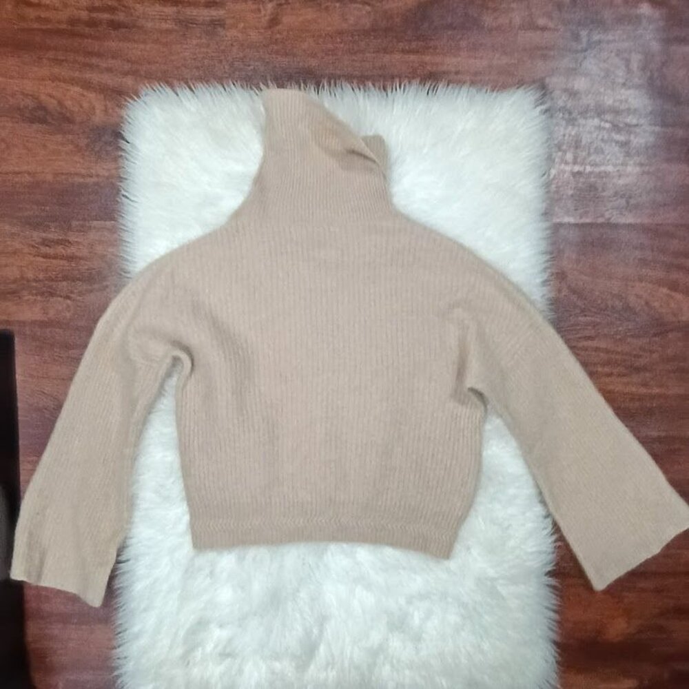 Joie Cashmere Ribbed L Turtleneck Sweater Cropped Beige Soft Pink - Picture 6 of 11